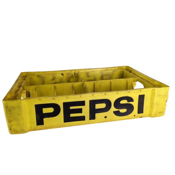 Vintage Yellow Black Plastic Pepsi Cola Crate 4 Cell Tray 18x12x4" Union Carbide - Picture 1 of 7